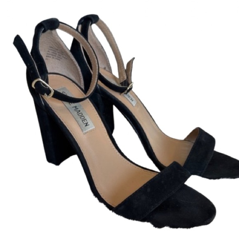 CLEARANCE - 👠 Steve Madden Black Suede Heels 7.5 | Ankle Strap Block Heel Pumps